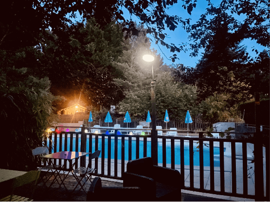 La Pibola swimming pool, Camon campsite in the Cathar Pyrenees